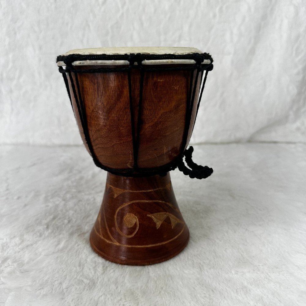 Djembe Drum Hand Carved Bongo African Inspired Music Decor Natural wood